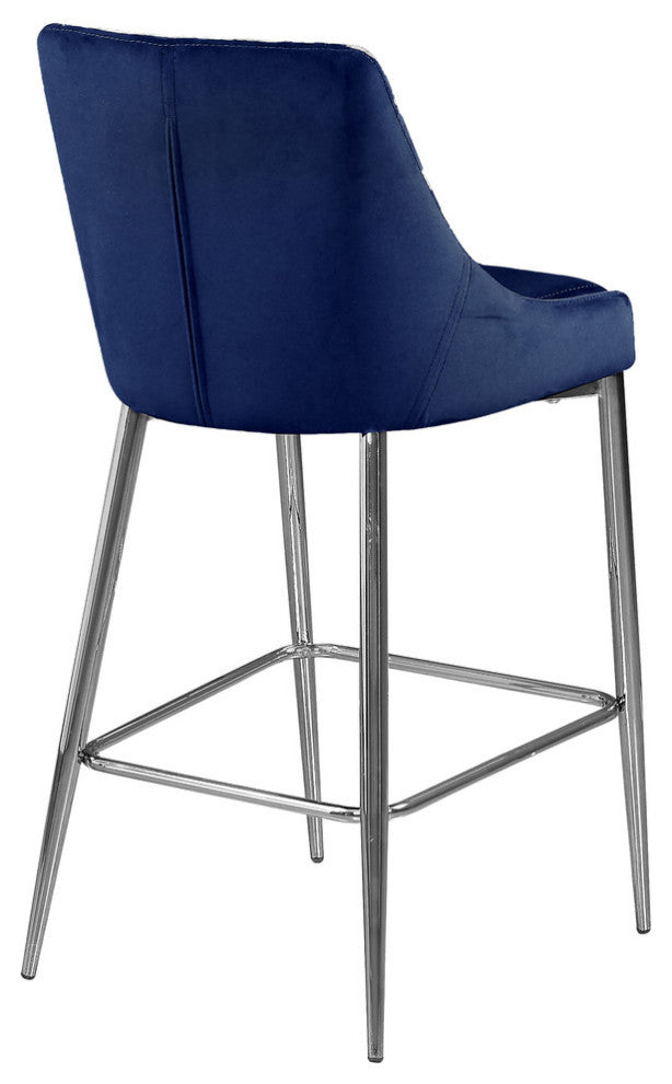 Karina Velvet Stool (Set of 2), Navy, Chrome Base