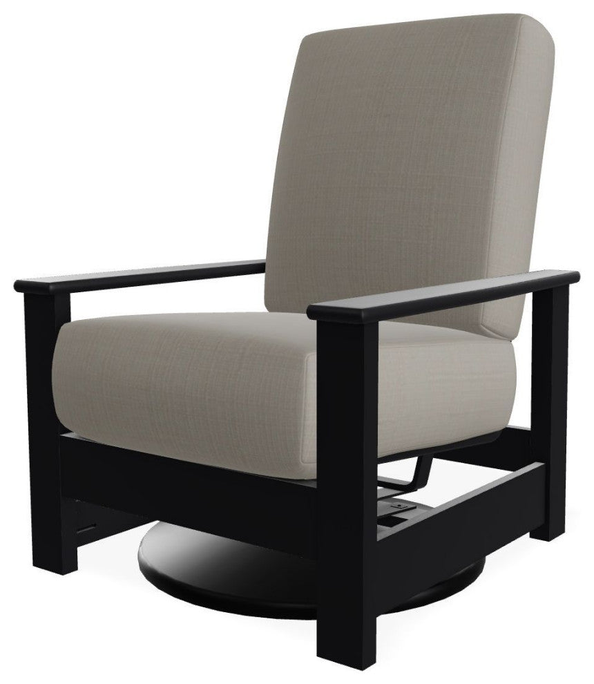 Leeward Deep Seat Outdoor Hidden Swivel Rocker, Stone Linen/Black