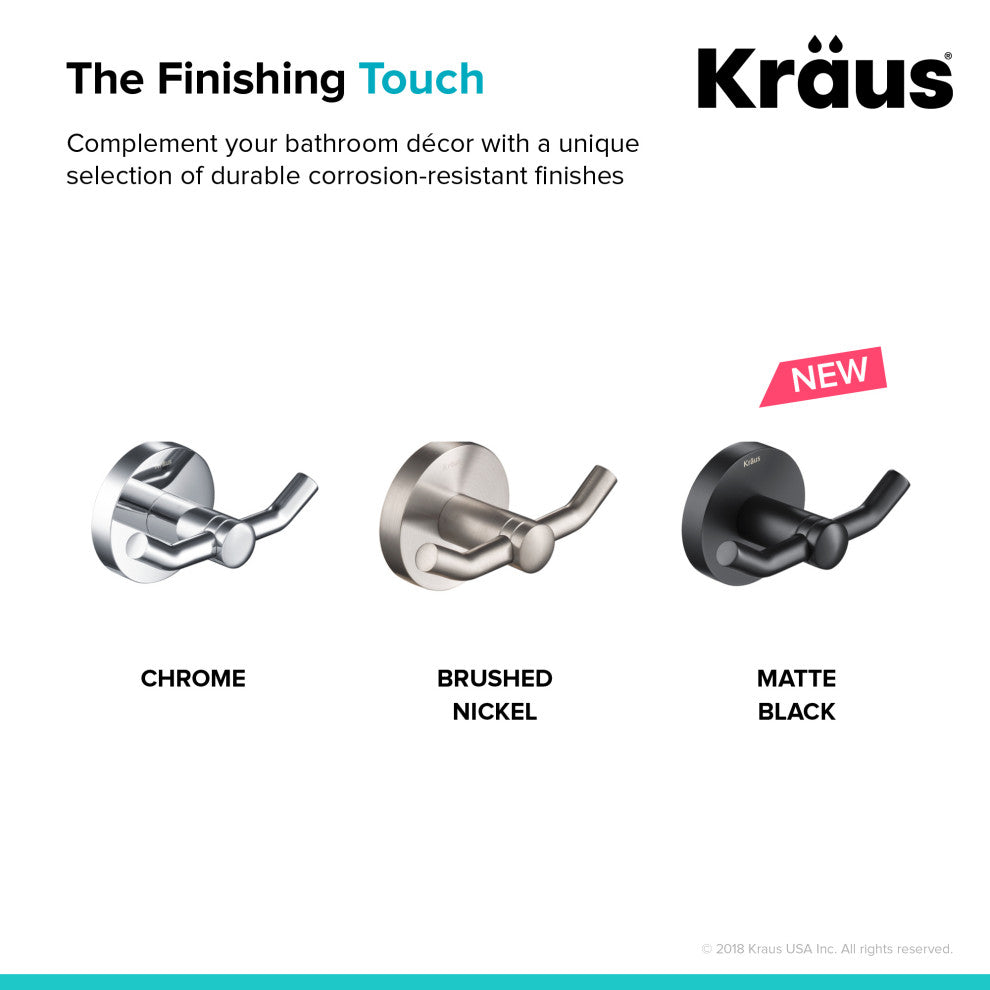 Elie Bathroom Robe and Towel Double Hook, Nickel