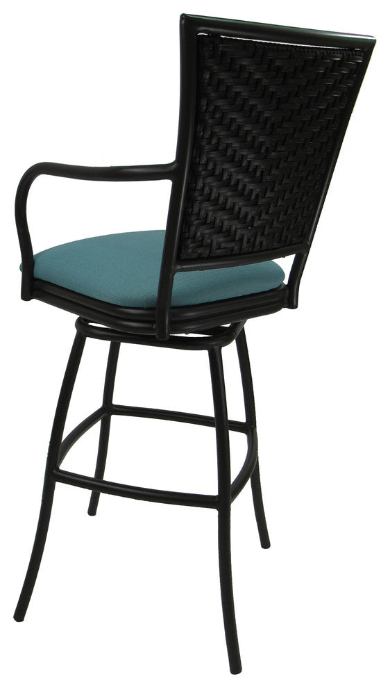 Outdoor Patio Extra Tall Spectator Swivel Bar Stool, Erin Aqua Linen Brown, 35"