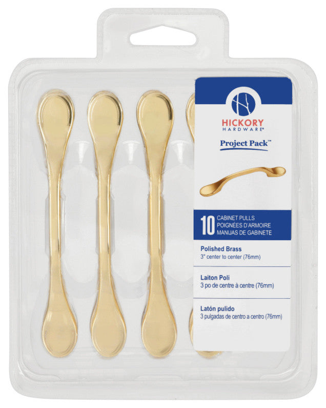 Belwith Hickory Project Pack 3 In. Conquest Polished Brass Cabinet Pull (10 Pack