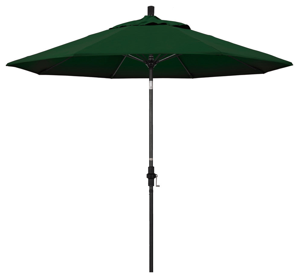 9' Matted Black Collar Tilt Lift Fiberglass Rib Aluminum Umbrella, Pacifica, Hunter Green