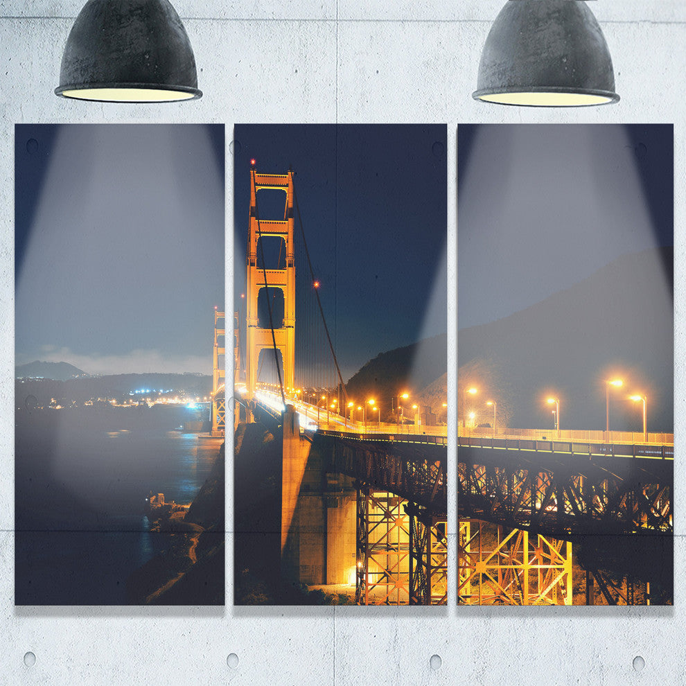 "Golden Gate at Night" Sea Bridge Metal Wall Art, 3 Panels, 36"x28"
