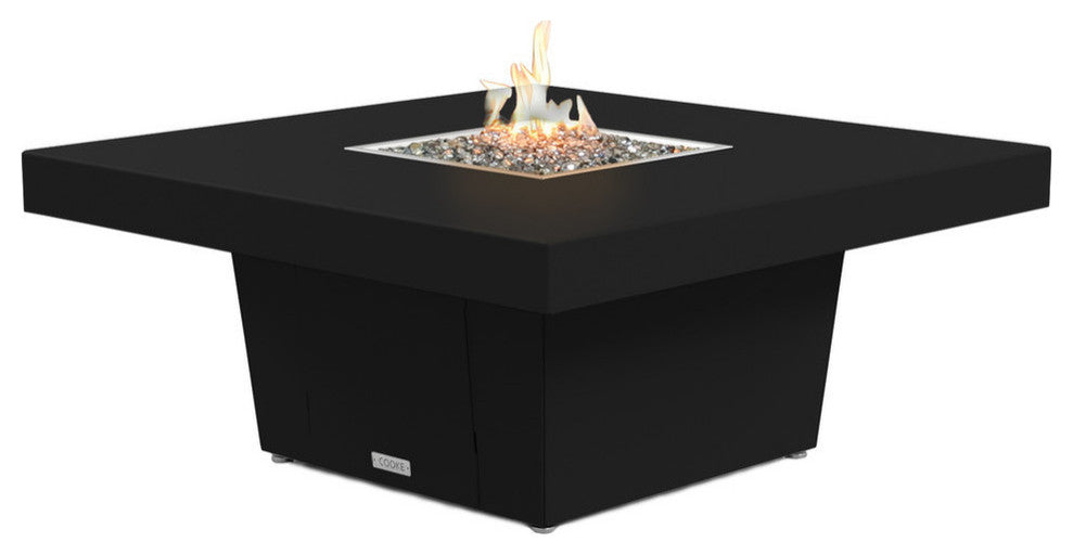 Square Fire Pit Table, 48x48, Chat Height, Natural Gas, Black Powdercoat Top, Bl