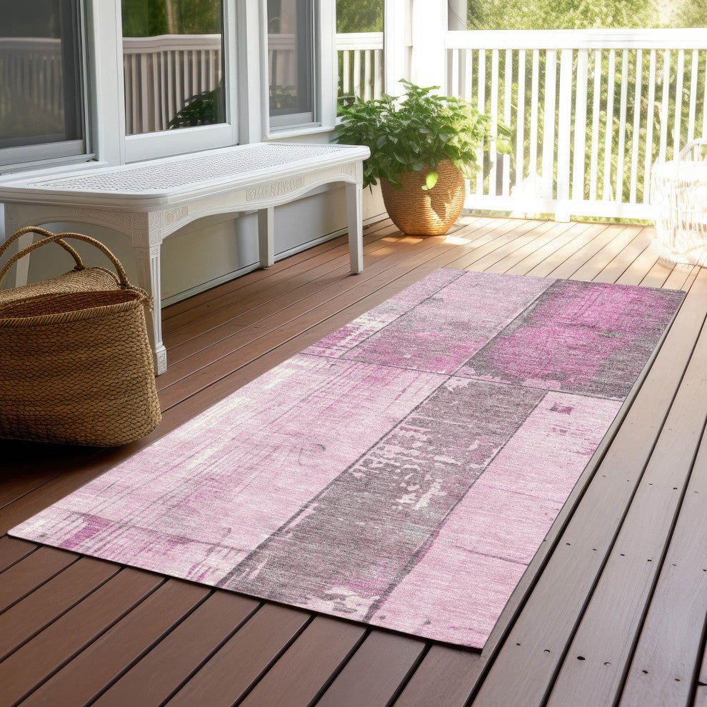 Machine Washable Indoor/Outdoor Chantille ACN1877 Pink 2'3" x 7'6" Runner Rug