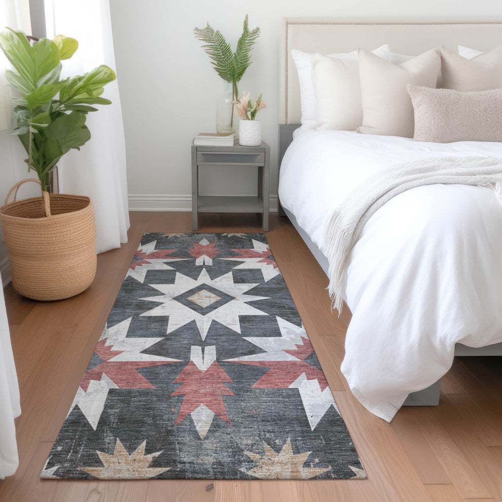 Machine Washable Indoor/Outdoor Chantille ACN1893 Black 2'3" x 7'6" Runner Rug