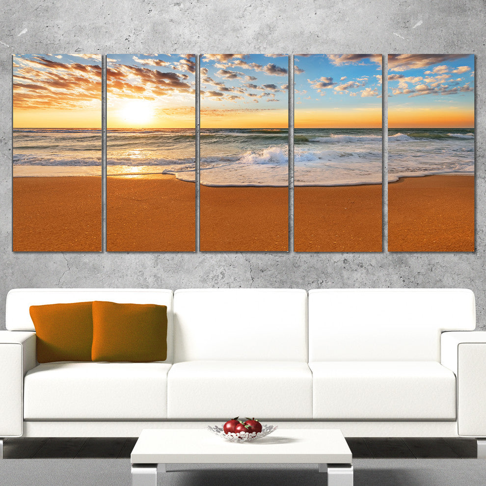 "Incredible Seashore Under Cloudy Sky" Seashore Wall Art, 5 Panels, 60"x28"