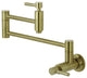 Kingston Brass Wall Mount Pot Filler Kitchen Faucet, Brushed Brass
