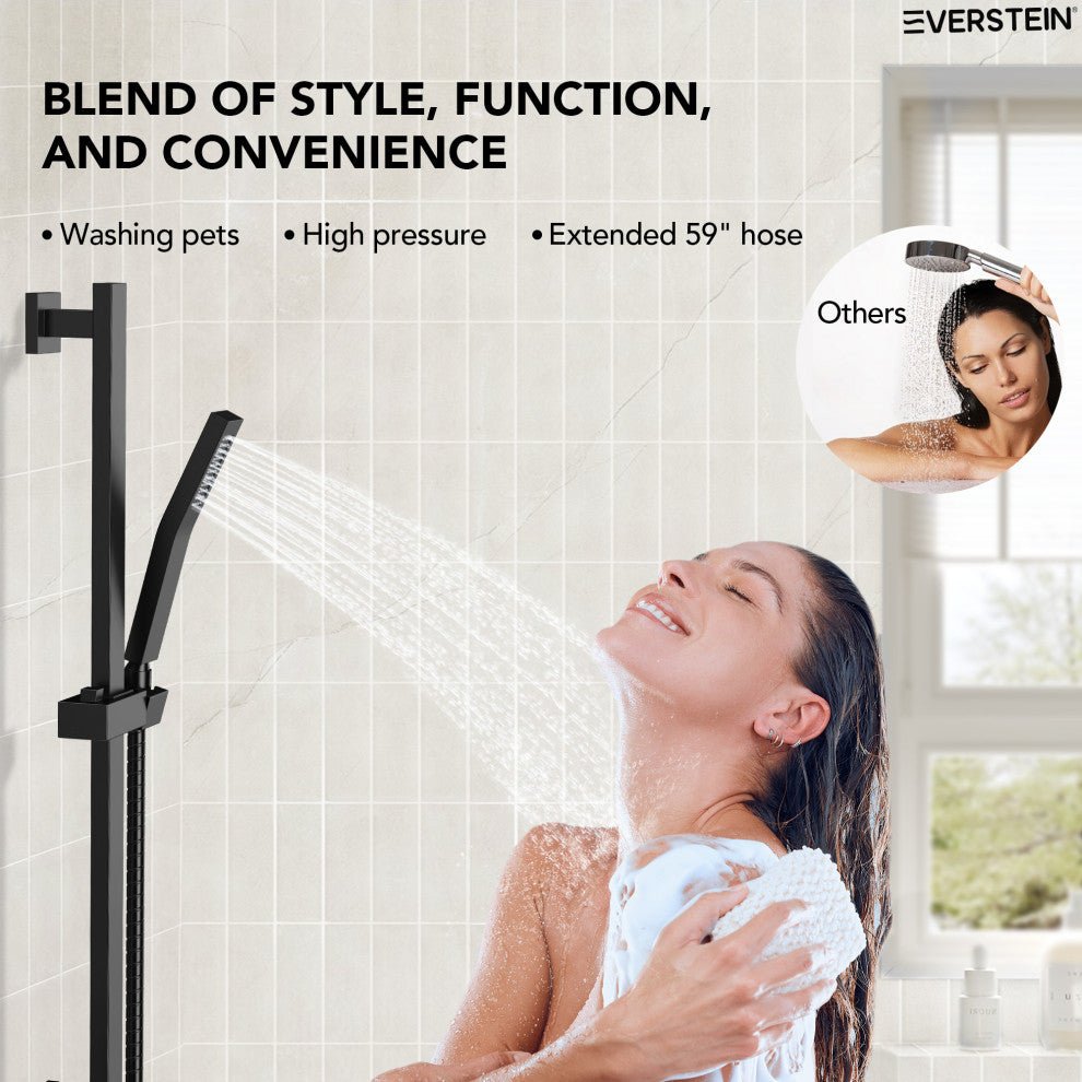 Dual-Function Waterfall & Rainfall Shower Faucet Set With Rough-In Valve, Matte Black