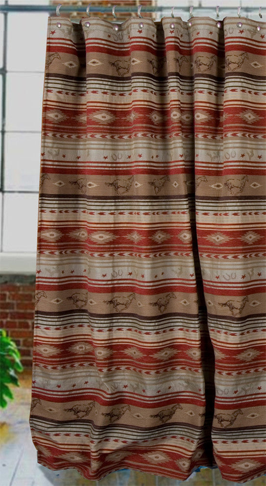 Flying Horse Western Striped Shower Curtain