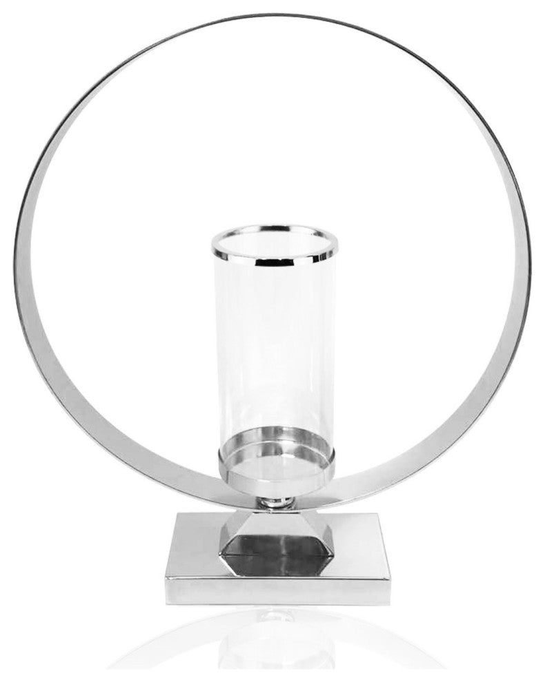 Hurricane Candle Holder on Metal Stand, Silver, Large