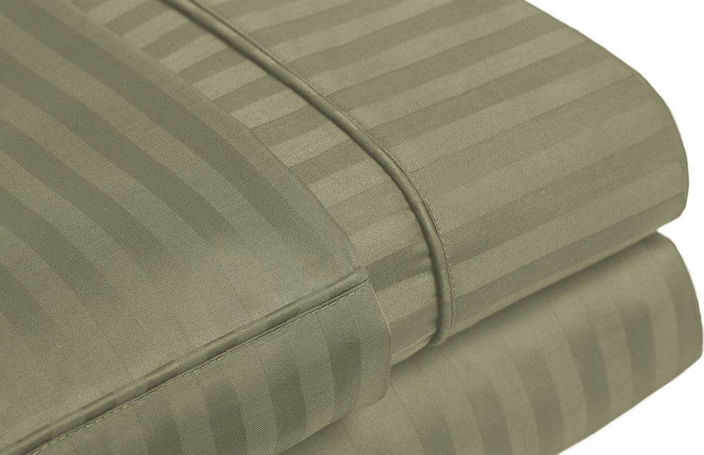 Sateen Stripe Soft 100% Microfiber Sheet Set, Sage, Queen