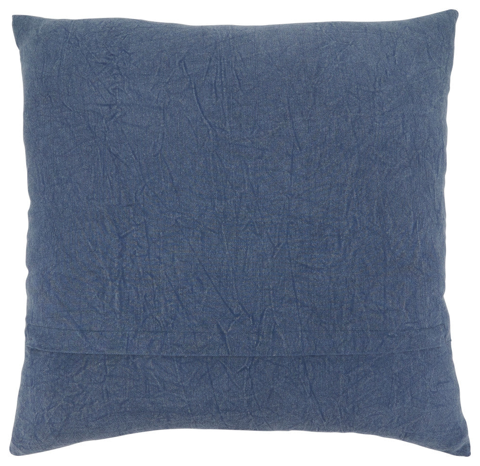 Poly Filled Throw Pillow With Stone Washed Floral Design, 20"x20", Denim