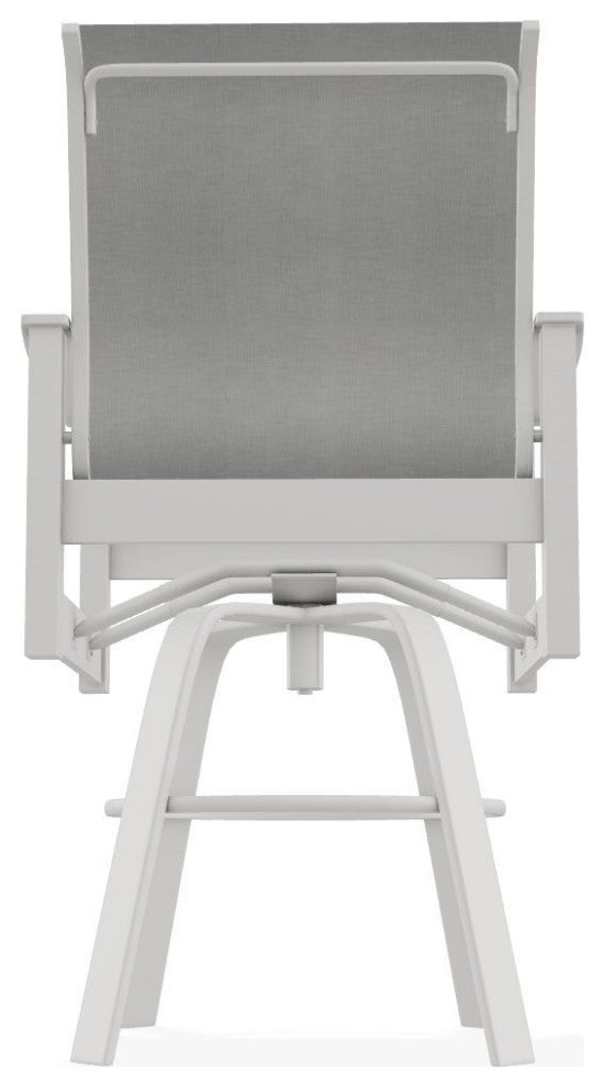 Leeward Sling Bar Height Outdoor Swivel Armchair, Alloy/Snow