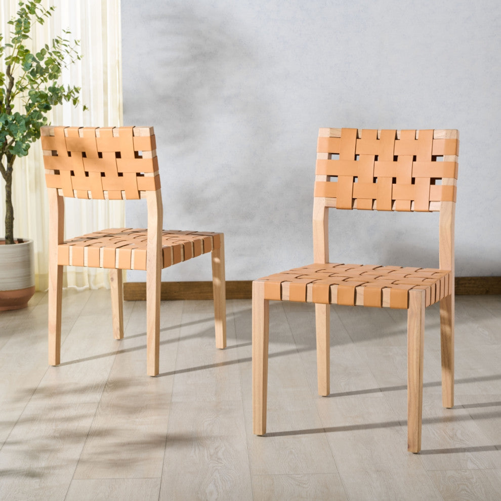 Safavieh Couture Bette Woven Leather Dining Chair, Tan/Natural