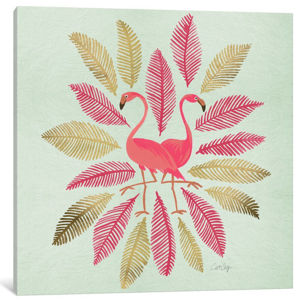 "Flamingos Pink Gold Artprint" by Cat Coquillette, 12x12x1.5