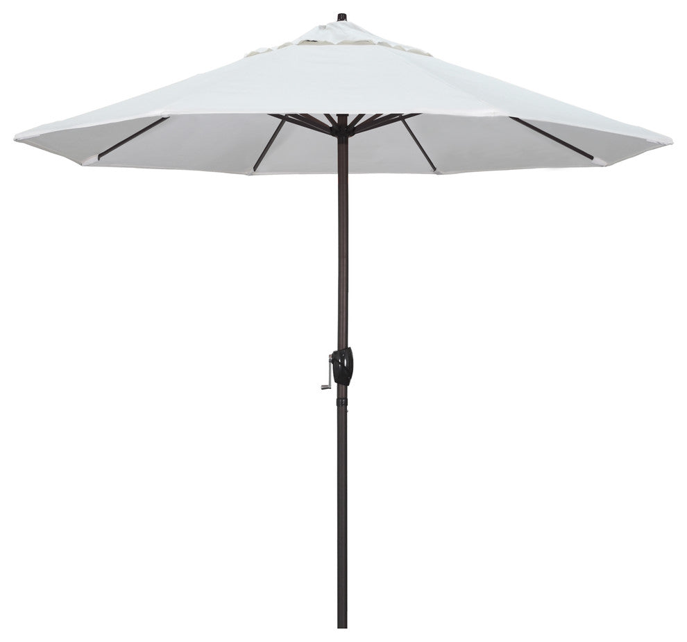 9' Bronze Auto-tilt Crank Lift Aluminum Umbrella, Olefin, White