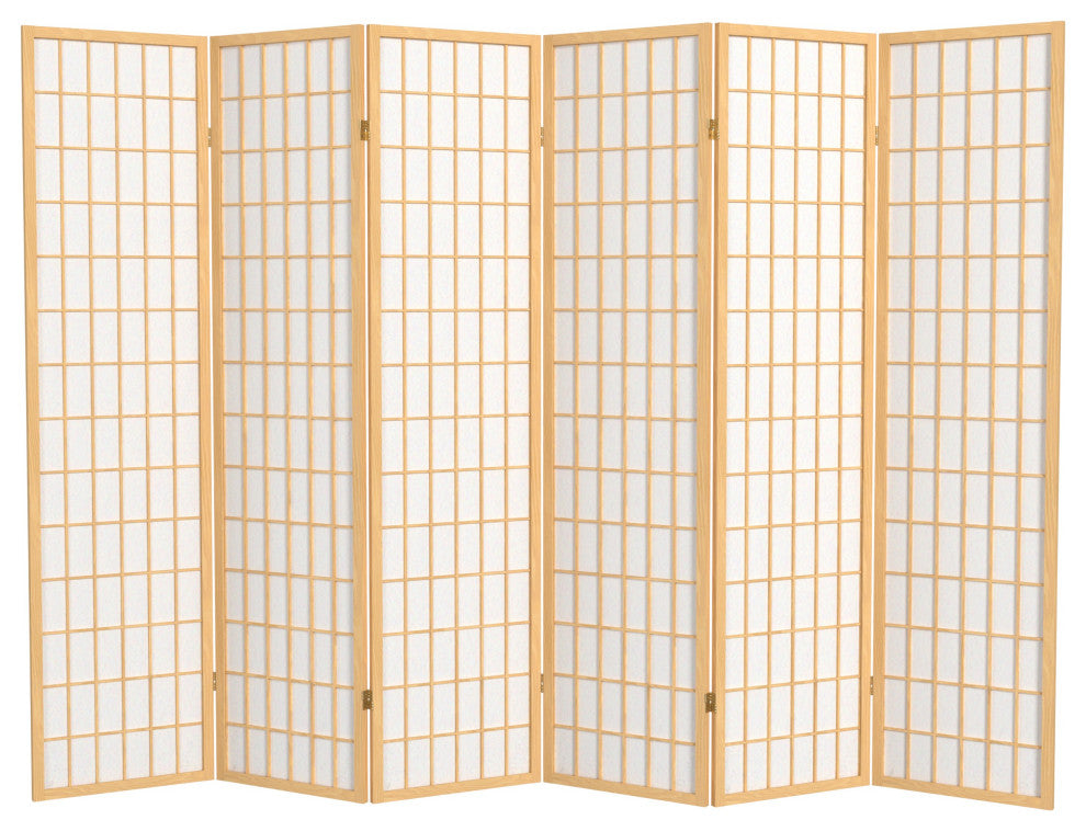 6' Tall Window Pane Shoji Screen, Natural, 6 Panels