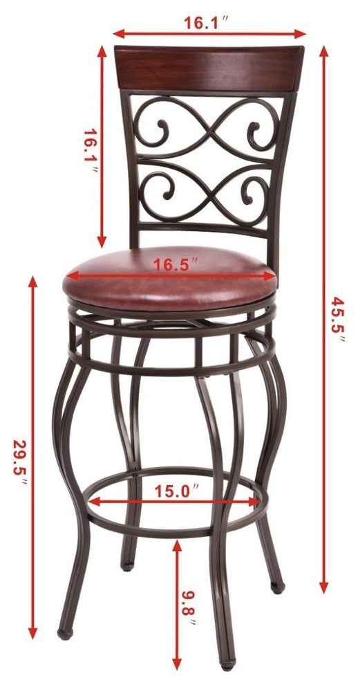 Costway Set of 2 Vintage Bar Stools Swivel Padded Seat Bistro Dining Pub Chair