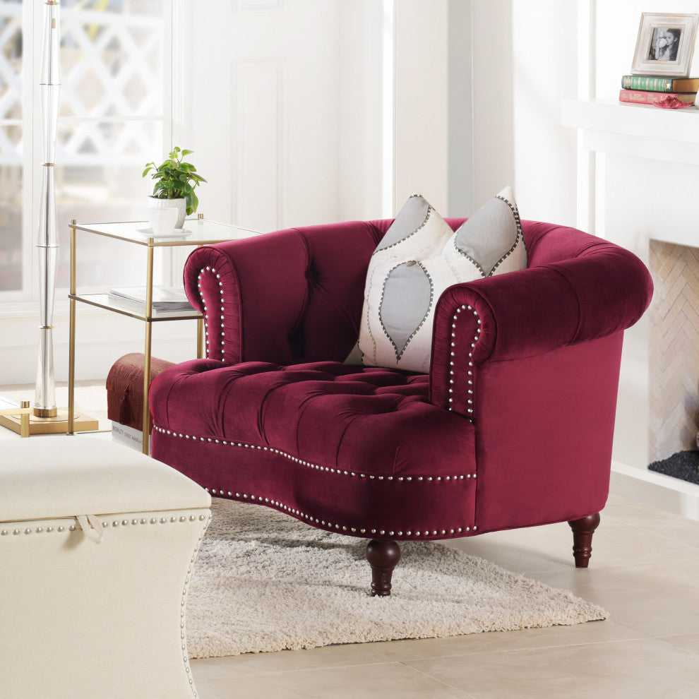 La Rosa 42" Chesterfield Tufted Accent Chair, Burgundy Velvet
