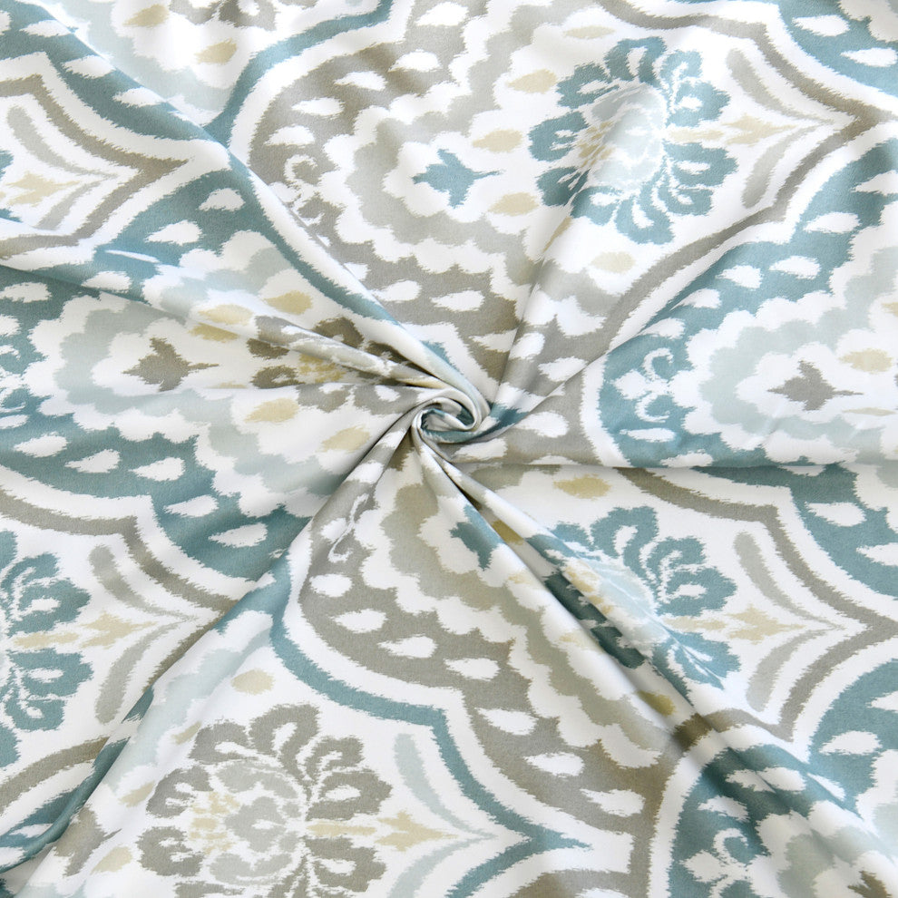 Tivoli IKAT Teal Aqua Microfiber Curtains, Set of 2, 52"x96"