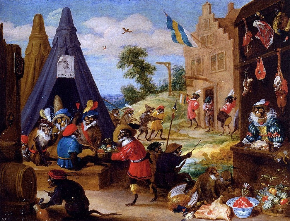 The Younger David Teniers A Festival Of Monkeys - 21" x 28" Premium Canvas Print