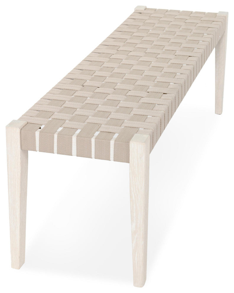 Orlando 62" Oak Wood Bench by Kosas Home, White