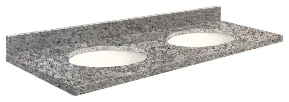 Quartz 61"x22" Double Sink Vanity Top, Single Faucet Hole, Overture, White Bowl