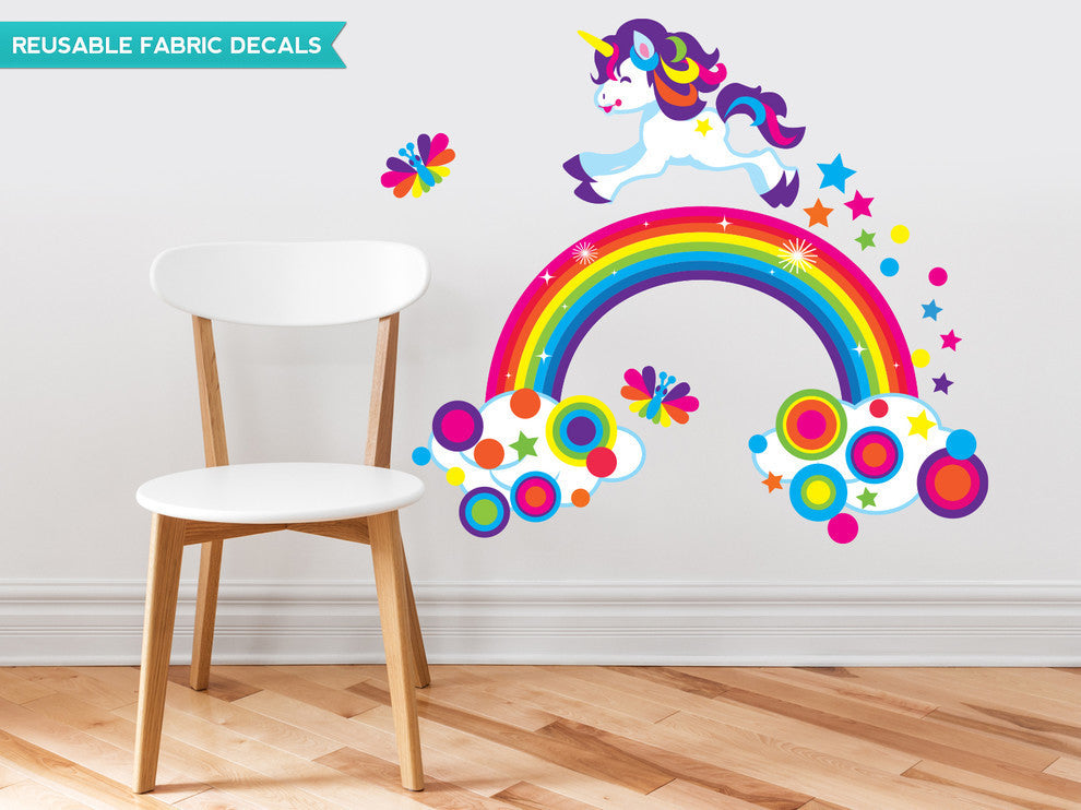 Unicorn and Rainbow Fabric Wall Decal With Polka Dots and Stars