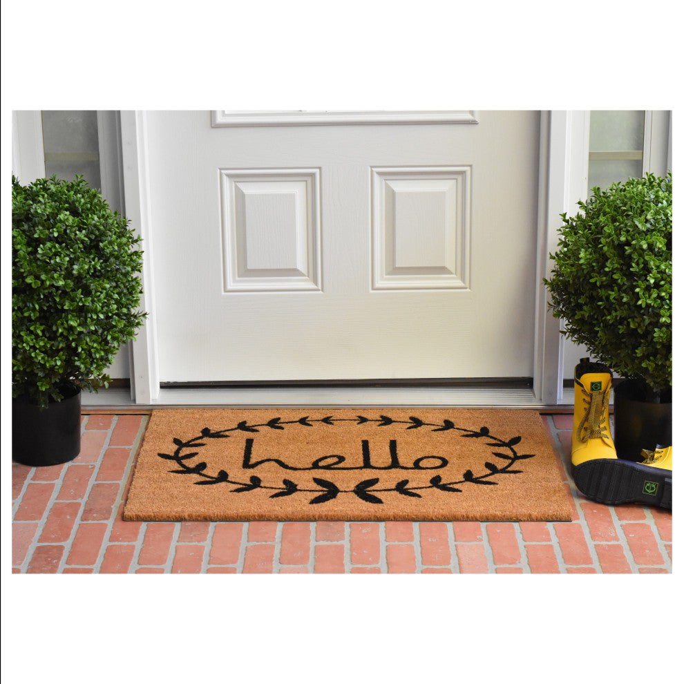 Calico Hello Doormat, Natural, Black, 17"x29"