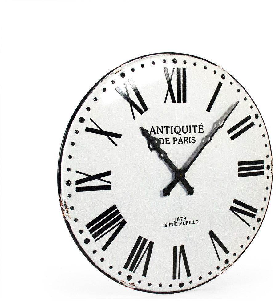 Corvin Wall Clock, Distressed White With Black Numbers
