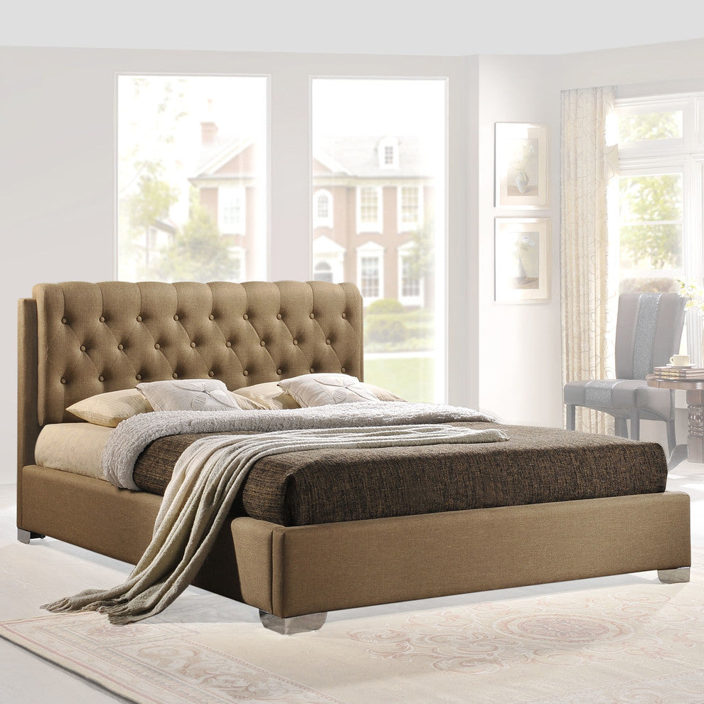 Modern Contemporary Bedroom Bed Frame Latte, Queen