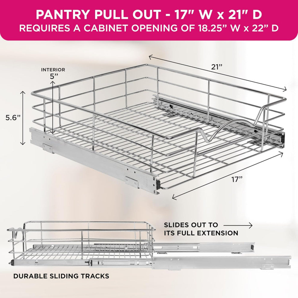 TARTO Heavy-Duty Pull Out Cabinet Organizer - Pantry Drawer Slide Out Caddy, 17"x21"