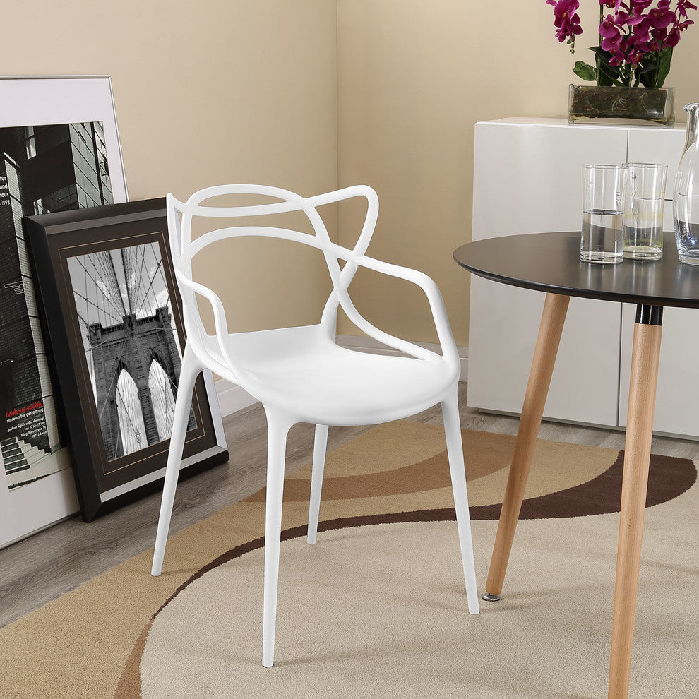 Modern Contemporary Dining Armchair, White Plastic