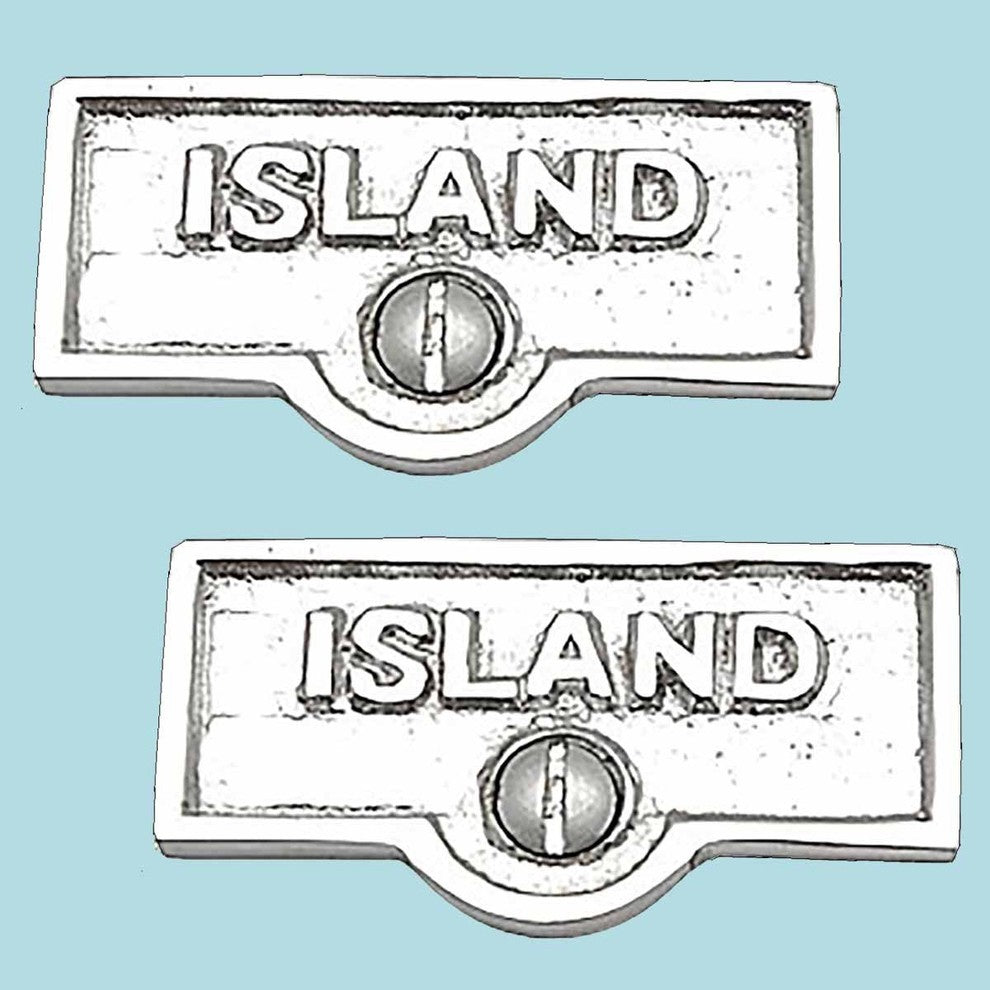 2 Switch Plate Tags ISLAND Name Signs Labels Chrome Brass |