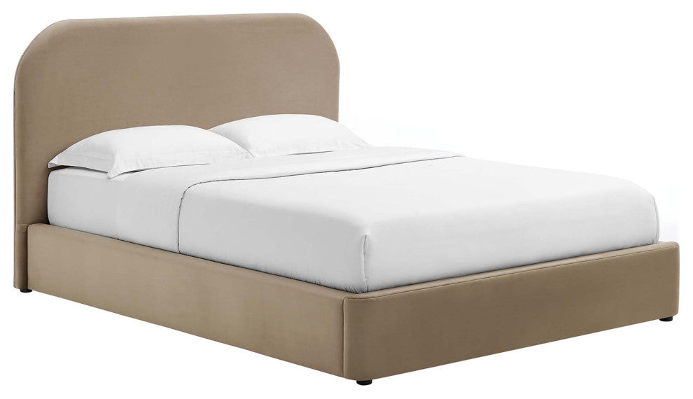 Keynote Performance Velvet Curved Queen Platform Bed, Taupe