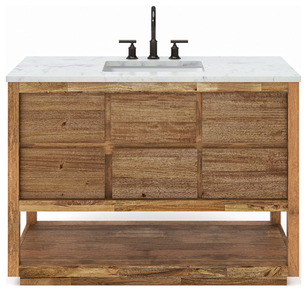 Oakman Marble Top Vanity in Mango Wood with Faucet, 48, Vanity With Orb Faucet