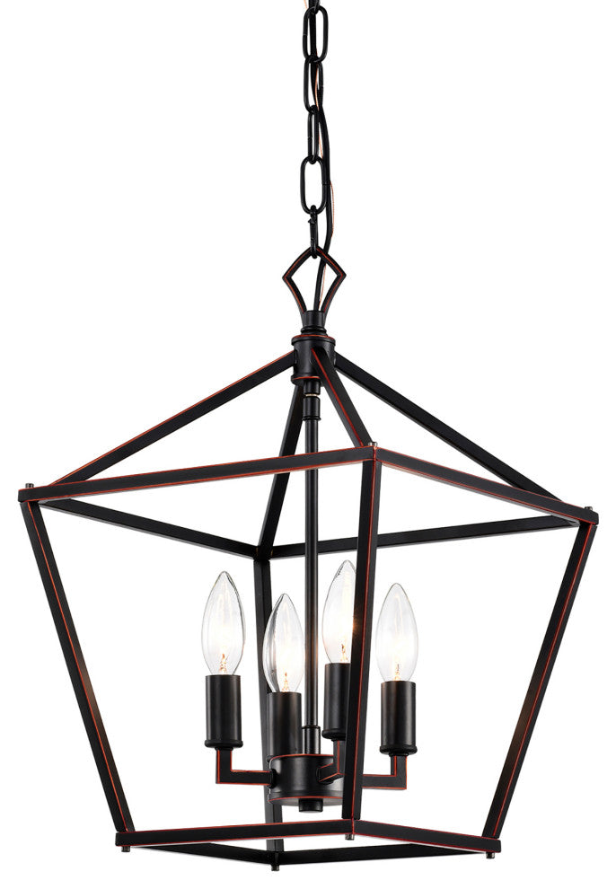 4-Light Oil Rubbed Bronze Lantern Pendant Chandelier 12 in.