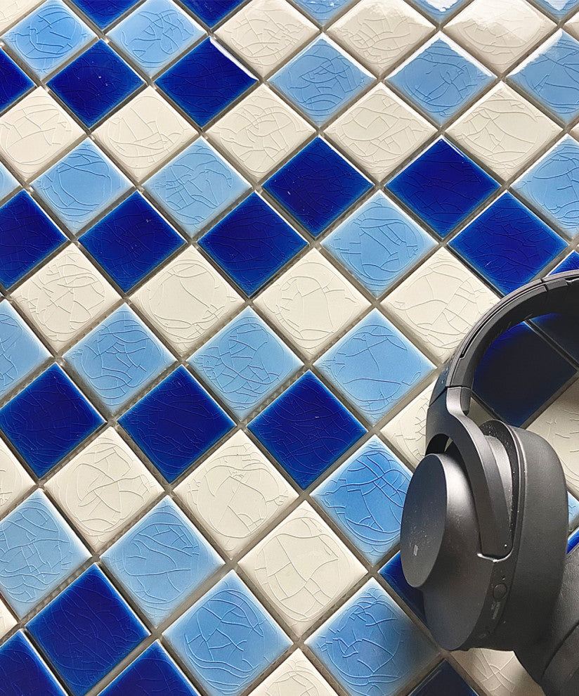 Monet 12"x 12" Porcelain Square Mosaic Tile,Blue/White, Piece