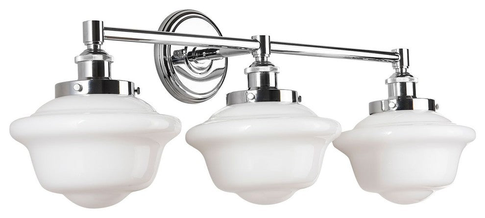 Lavagna 3 Light Schoolhouse Wall Sconce, Polished Chrome, Milk Glass