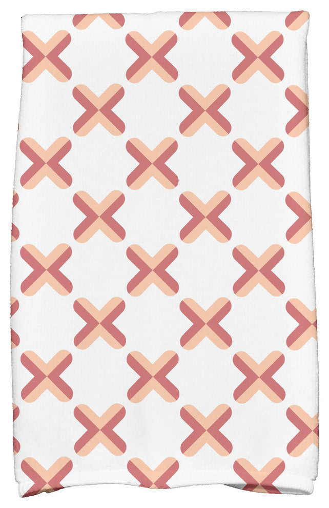 18x30" Criss Cross Geometric Print Hand Towels, Orange, Coral