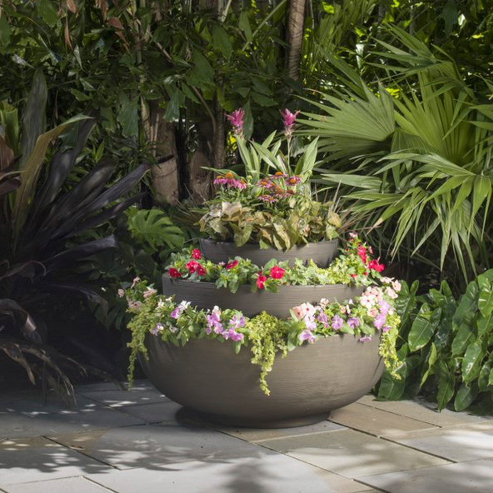 Orinoco Double Walled Indoor/Outdoor Bowl Planter Pot, Weathered Concrete, 30"