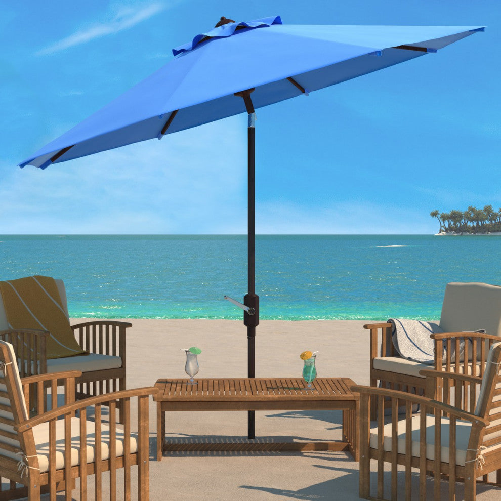 Safavieh Ortega 9' Auto Tilt Crank Umbrella, Pacific Blue