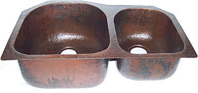 Double Bowl Bottom-Rounded Hammered Copper Kitchen Sink