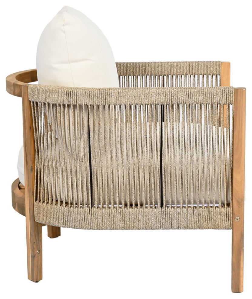 GDF Studio Outdoor Acacia Wood Club Chair, Teak/Beige, Single
