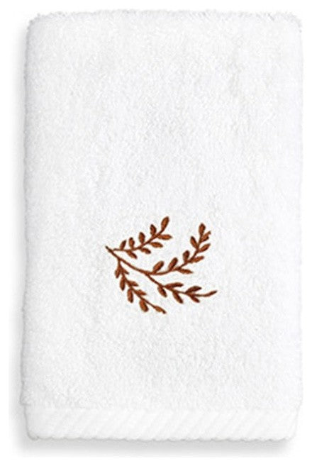 Autumn Leaves Washcloth, White & Brown, 13"x13"