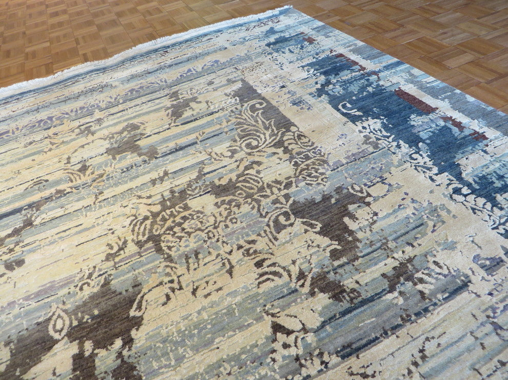 8'2"x10'5" Hand-Knotted Wool and Silk Multicolored Fine Modern Oriental Rug