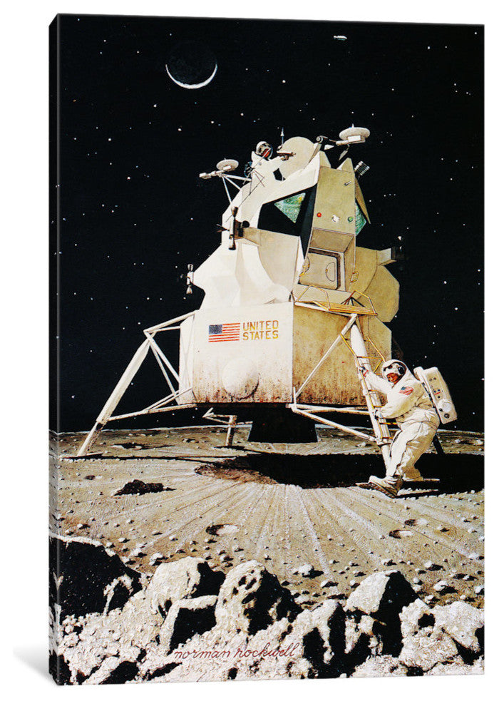 "Man on the Moon" by Norman Rockwell, 18x12x1.5"