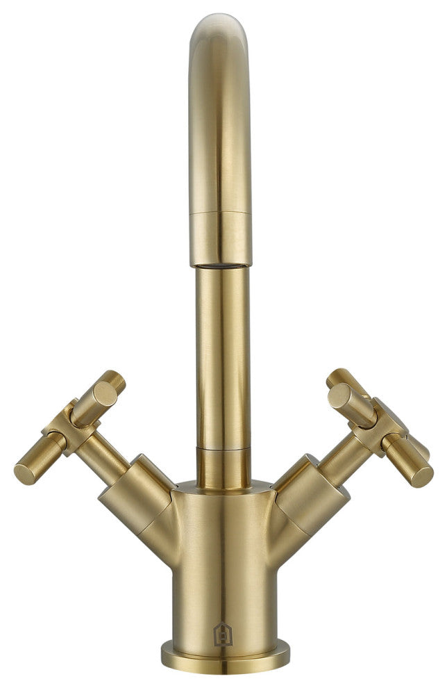 Prima Cross-Handle 1-Hole Bathroom Faucet in Brushed Champagne Gold