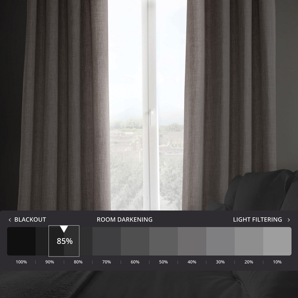 Faux Linen Grommet Room Darkening Curtain Single Panel, Mink, 50"x84"